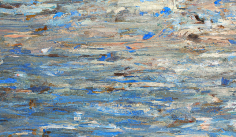 Jackson Pollock-style painting of the surface of the sea at dawn